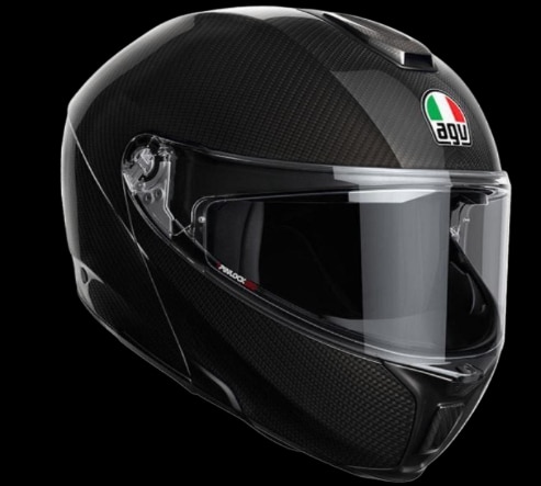 AGV's Sportmodular helmet: a full-face, flip-front design with lightweight construction for optimal rider safety and comfort. Launched to acclaim at the 2017 Milan Motorcycle Show.