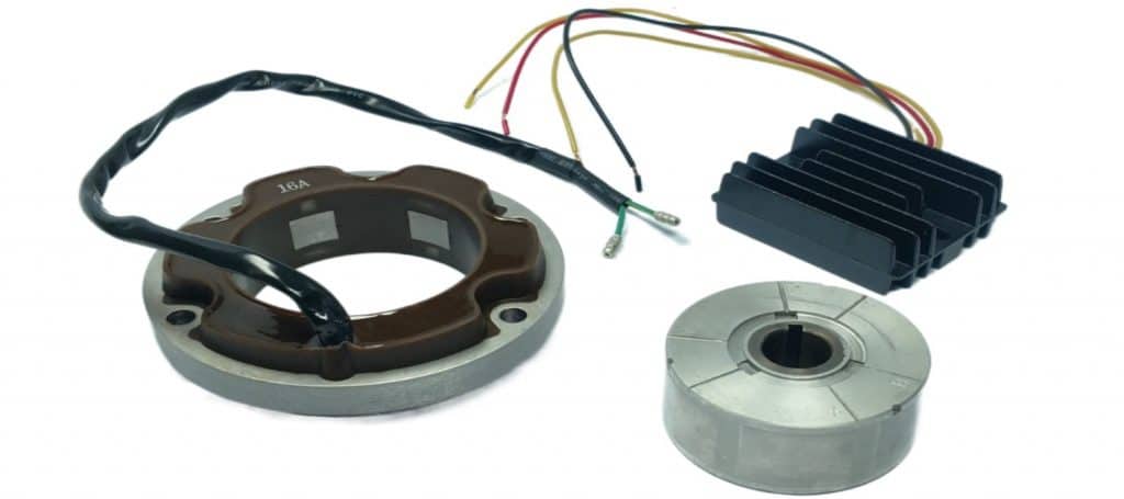 Upgrade your motorcycle's charging system with a sleek chrome left stator, magnet, and regulator.