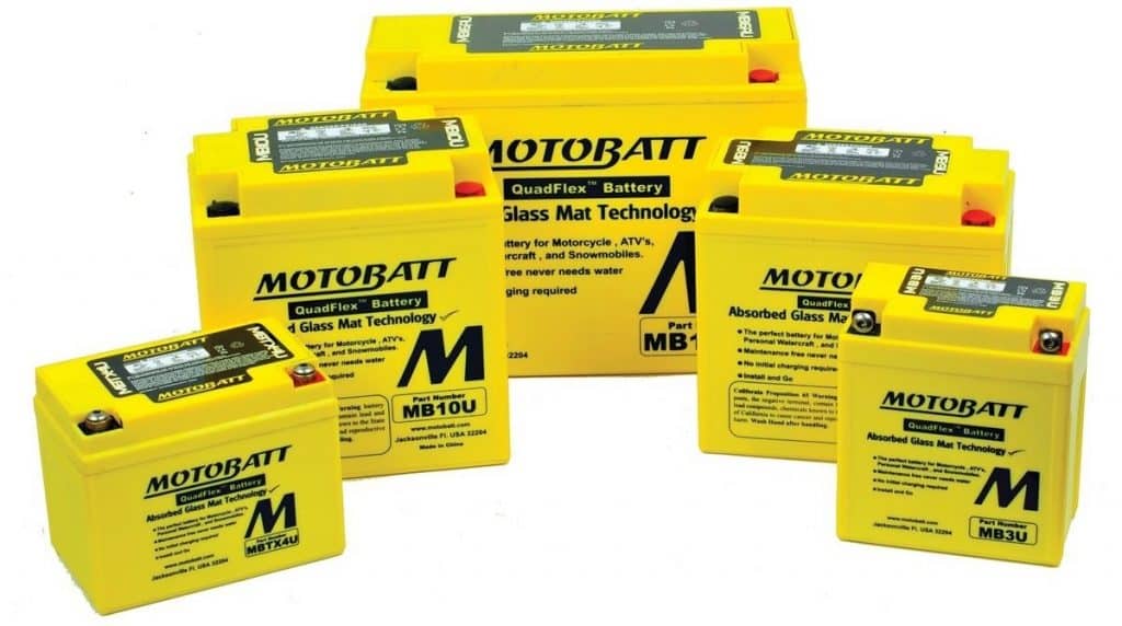 A range of motorcycle batteries MotoBatt Absorbed Glass Mat Technology batteries in various sizes for use with motorcycles.