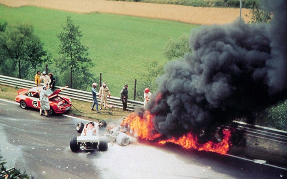 Niki Lauda's horrific crash during the 1976 German Grand Prix, where he suffered severe burns and injuries.