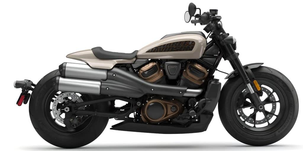 The 2023 Harley-Davidson Sportster® S rocks that futuristic engine rig with copper and black highlights and a gigantic double exhaust bundle. 