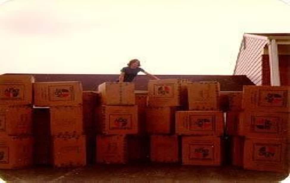 Unloaded first volume of shipment of AGV helmets in early 1977.