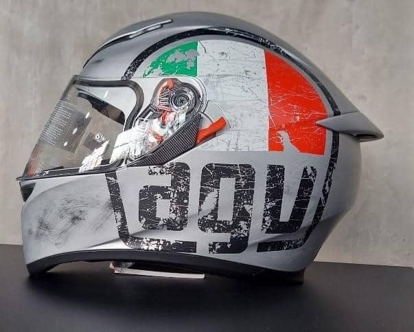 The AGV K-3 SV Scudetto Matt Silver Helmet. While this image displays the helmet in its authentic design, I've chosen it to illustrate the impacts of prolonged helmet use.