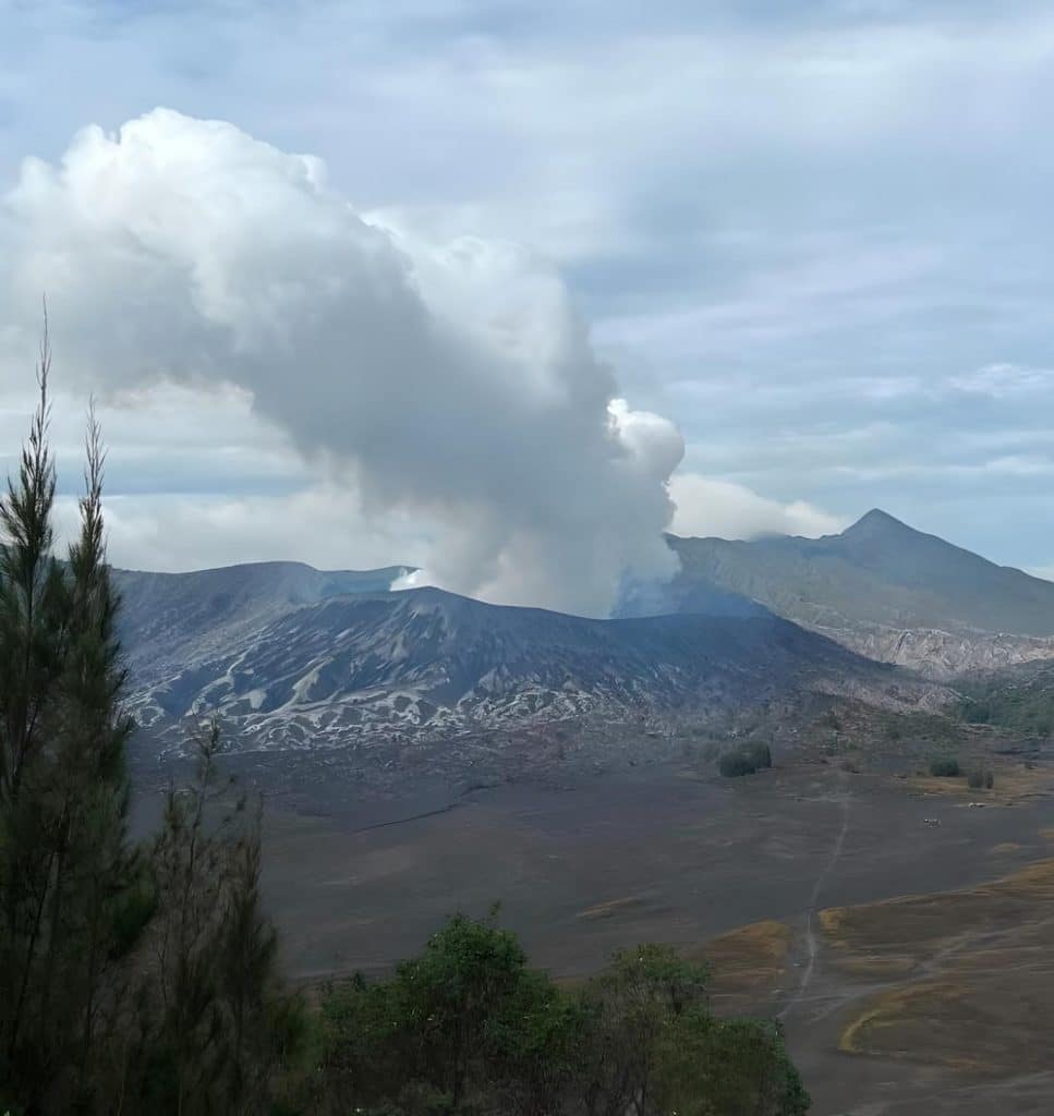 Scenic view of the smoking crater at Mount Bromo, Java in Indonesia.