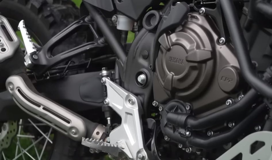 This is the versatile Yamaha’s engine, the middleweight CP2 parallel twin with balancer. It is the engine of choice for the MT-07, the XSR700 and the face-meltingly fast Yamaha R7. Yamaha puts the CP2 in everything, because it's smooth, fuel efficient and just enough power. With a stacked gearbox, it’s a tall compact engine with a short front to back profile. These engines cut costs by having a really low part count, which also contributes to their reliability.