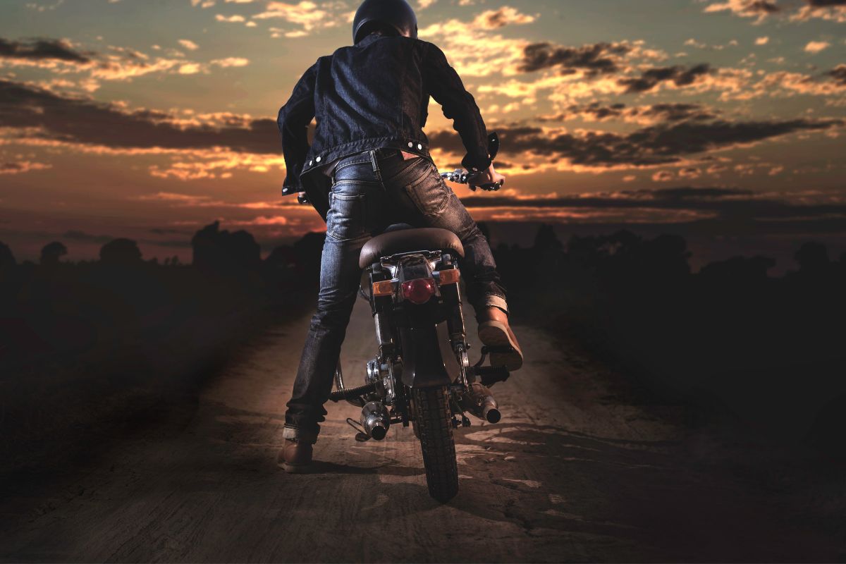 motorcycle jeans by the sunset
