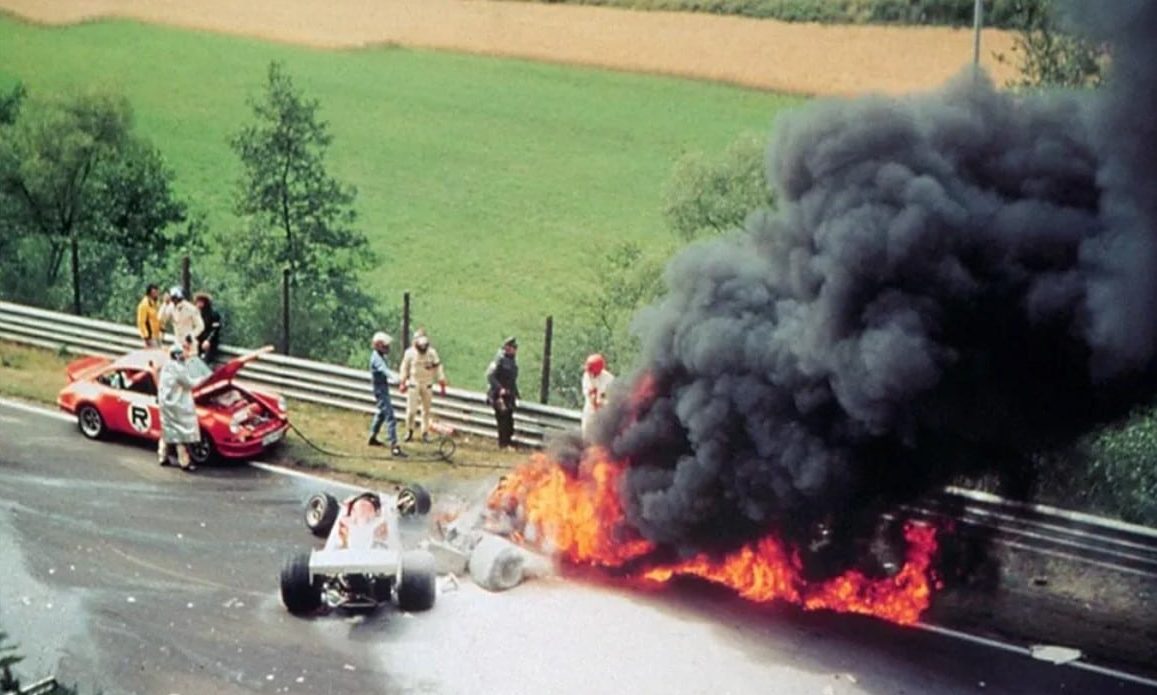 Niki Lauda's Ferrari 312T2 on Fire