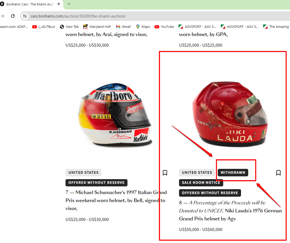 Niki Lauda AGV X1 Crash Helmet Withdrawn from Auction